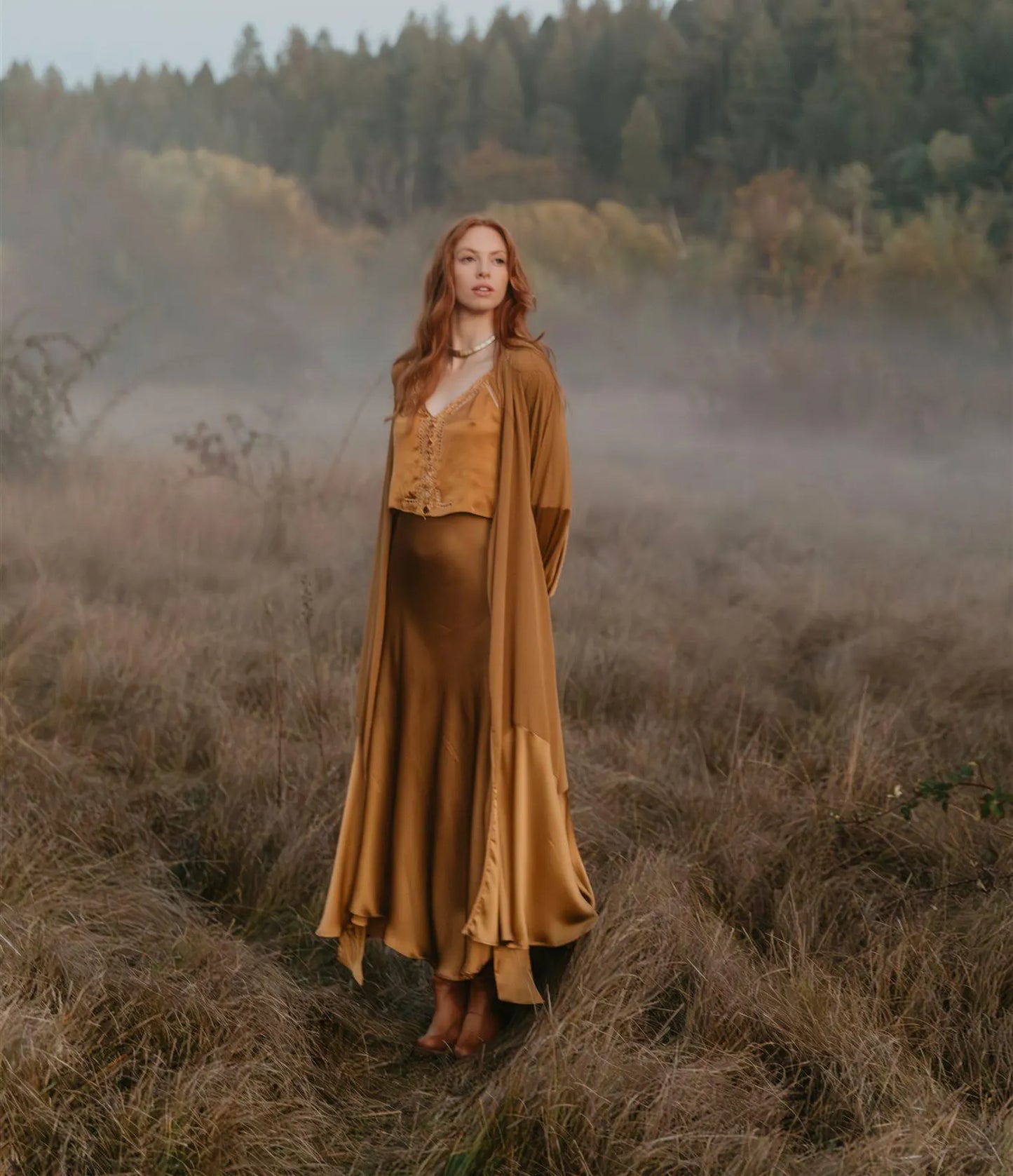 Astra Silk Wrap Dress - Brass