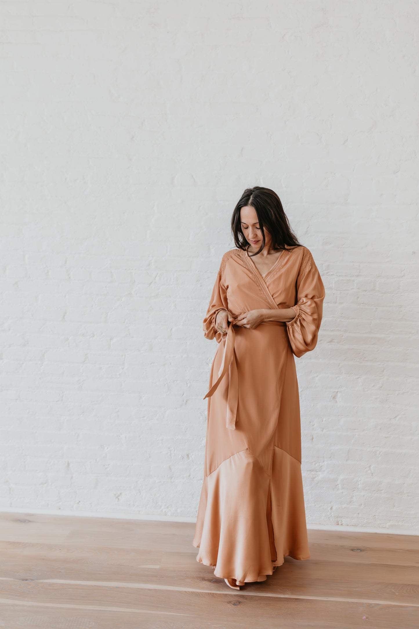 Astra Silk Wrap Dress - Peach
