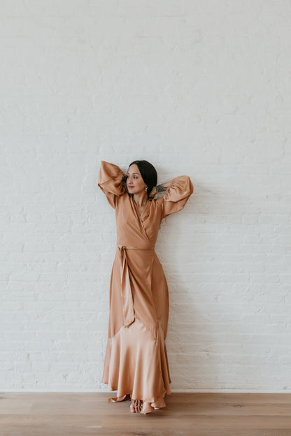 Astra Silk Wrap Dress - Peach