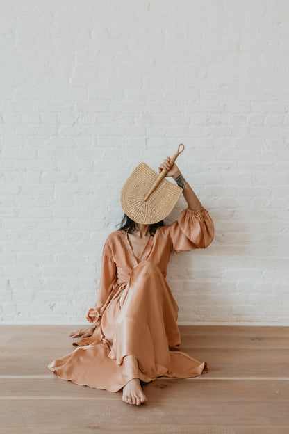 Astra Silk Wrap Dress - Peach