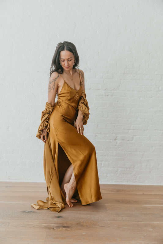 Nova silk slip Dress - Brass