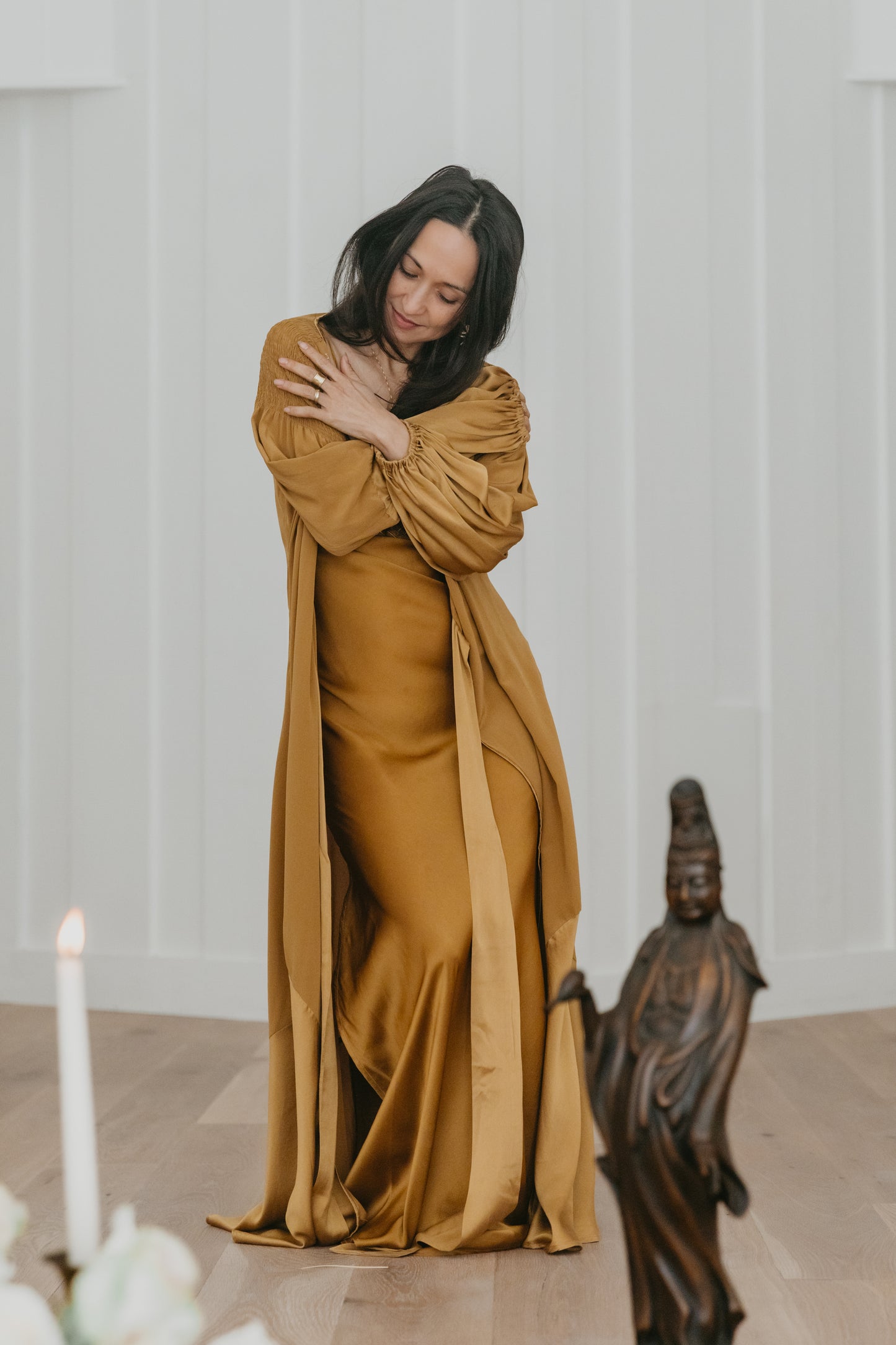 Astra Silk Wrap Dress - Brass